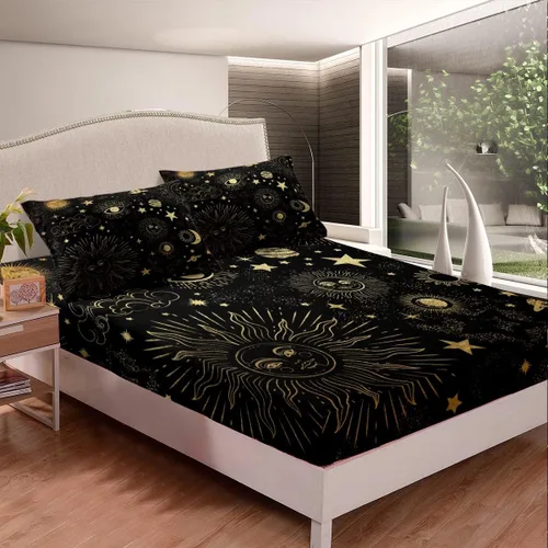 Miniatura 35 de Sábanas de cama con estampado de patas de perro para niños, sábana bajera ajustable de huesos coloridos para los amantes de los perros