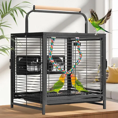VIVOHOME Jaula de viaje de hierro forjado de 19 pulgadas para loros, conures, tortolito, cacatúa, periquitos, color negro