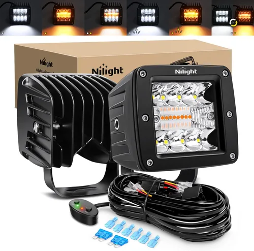 Miniatura 10 de Nilight 2 piezas de 3 pulgadas de barras de luz LED ambar de 42 W, cubos LED actualizados, luz de marcha atrás y reversa combinada de foco