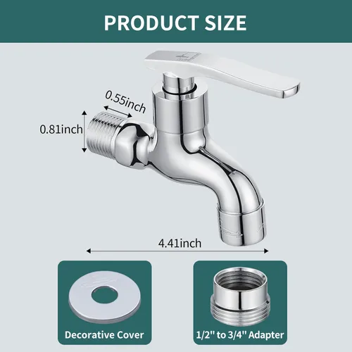 Miniatura 2 de SUBMARINE Grifo de latón plateado para exteriores, grifo de pared con interfaz G1/2 pulgadas, utilizado para fregadero, balcón y jardín (cromado)