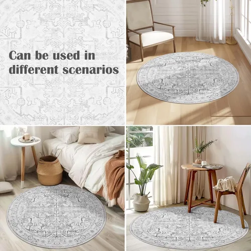 Miniatura 104 de jinchan Lima - Alfombra simétrica floral geométrica lavable, alfombra de entrada de medio círculo de 2 x 3, alfombra de media luna, suave y Azul