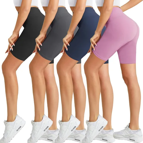 Natural Feelings Buttercloud - Paquete de 4 pantalones cortos de ciclista para mujer, cintura alta de 8 pulgadas, control de abdomen, pantalones