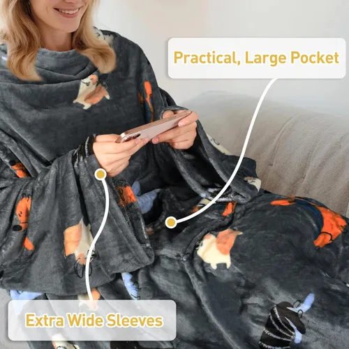 Miniatura 4 de Catalonia Manta con mangas y bolsillo, suave y cómoda manta de forro polar para mujeres y hombres Perro gris