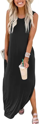 Miniatura 3 de ANRABESS - Vestido largo, informal y holgado para mujer, sin mangas, con bolsillos y abertura, para playa
