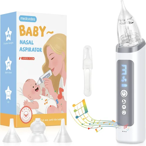 Aspirador Nasal para Bebé, Succionador Nasal Eléctrico para Bebé y Niños Pequeños, Alivio de Congestión con 3 Niveles de Succión, Luz Relajante y