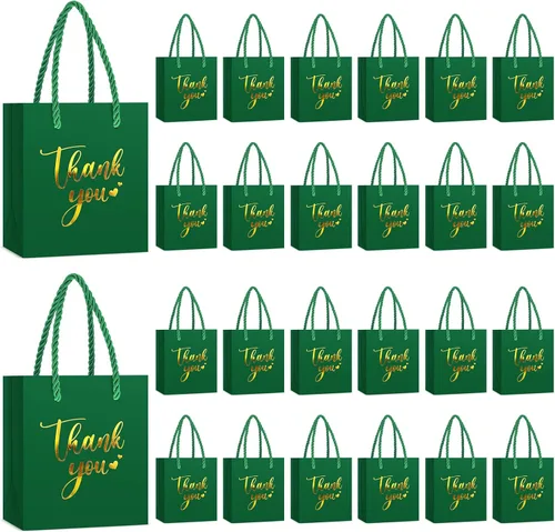 Miniatura 13 de Honoson 30 mini bolsas de regalo con asa de 4 x 2.75 x 4.5 pulgadas, pequeña bolsa de agradecimiento de papel de aluminio para boda, baby shower