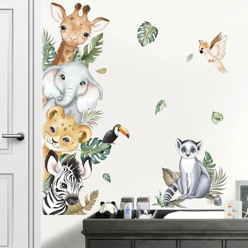 Miniatura 9 de decalmile Calcomanías de pared de rama de árbol de animales de selva, safari animal, mono, koala, calcomanías de pared para bebé, guardería