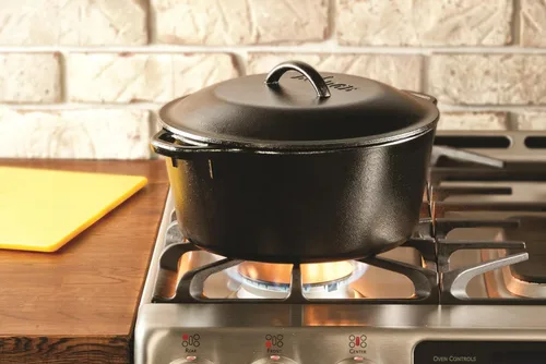 Miniatura 3 de Lodge Horno holandés pretratado con asas de bucle y cubierta de hierro fundido, 7 cuartos de galón, color negro