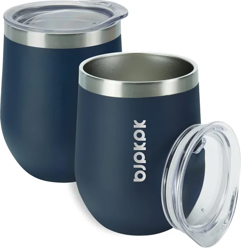 Miniatura 19 de BJPKPK 2 vasos de vino aislados de 12 onzas, tazas de café al vacío de doble pared de 12 onzas con tapa, vasos de vino de acero inoxidable A-verde