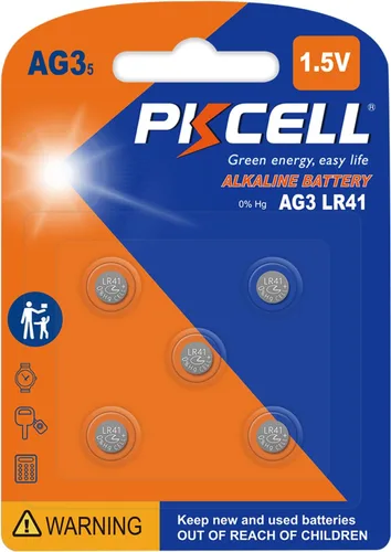 PKCELL Batería AG3 1.5V LR41 392 384 192 Botón de célula alcalina para termómetro digital - 5 unidades