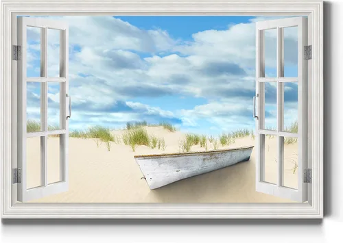 Renditions Gallery Lienzo decorativo para pared, vista de barco viejo atracado en la playa de arena blanca, obra de arte para colgar en la pared