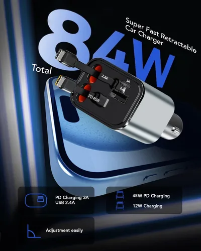 Miniatura 4 de Adaptador de Carga de Coche Retráctil para iPhone 17, Cargador de Coche para Teléfono 4 en 1 de Carga Rápida, Accesorios para Coche y Camión USB C