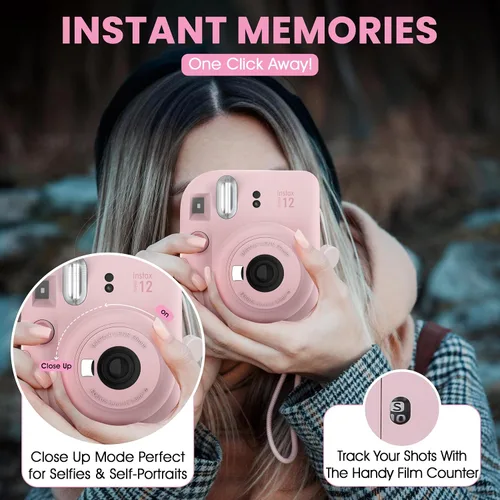 Miniatura 8 de Fujifilm Cámara instantánea Instax Mini 12 color rosa flor + estuche personalizado Minimate + película fotográfica Fuji Instax 10 hojas y álbum
