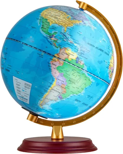 Goplus Globo del mundo iluminado de 8 pulgadas, lámpara de globo iluminado de noche con soporte de madera y mapa HD para adultos, oficina en casa,