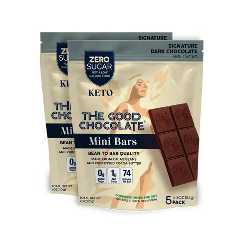 The Good Chocolate - Minibarras de chocolate amargo Keto Signature, cero azúcar, aperitivo bajo en carbohidratos netos, más bajas calorías, caramelo