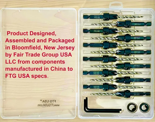Miniatura 3 de FTG USA Juego de 12 brocas avellanadoras #8 (11/64 pulgadas) con collar de tope de profundidad, llave hexagonal, brocas cónicas para madera