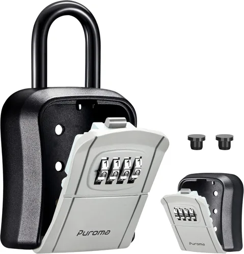 Caja de seguridad con llave Puroma, caja de seguridad portátil con combinación, caja de almacenamiento de llaves para pared para llaves de casa, Gris