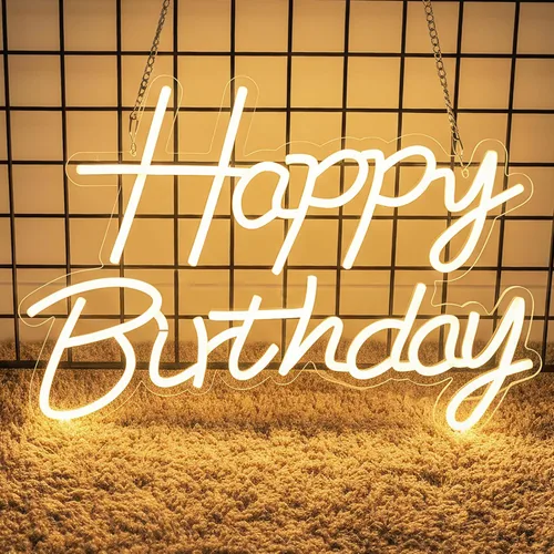 Letrero de neón de feliz cumpleaños para telón de fondo, letrero con luz LED de feliz cumpleaños, luz de neón regulable alimentada por USB para