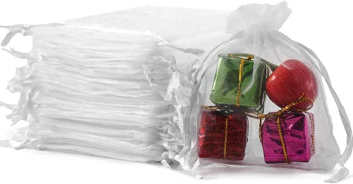 Miniatura 15 de Meowoo 100 bolsas de organza, bolsas de malla pequeñas de 3 x 4 pulgadas con cordón, bolsas de regalo de malla con cordón para joyas, dulces