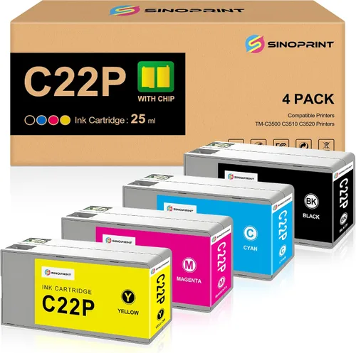 Kit de cartucho de tinta de pigmento SJIC22P remanufacturado Reemplazo de tinta para Colorworks TM-C3500 TM-C3510 TM-C3520 (C33S020577, C33S020581,