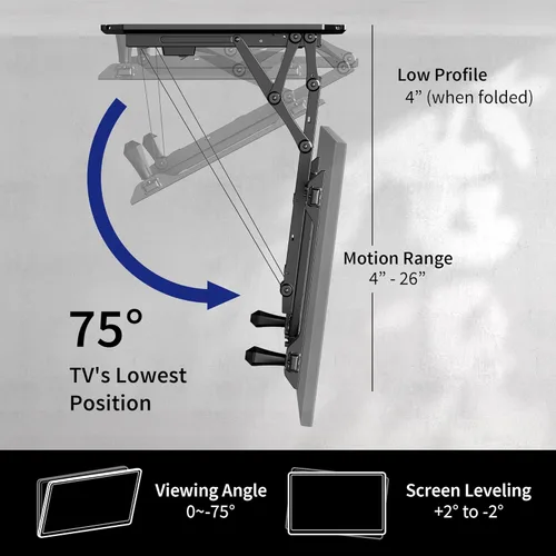 Miniatura 3 de VIVO Soporte eléctrico para TV de techo para pantallas de 32 a 70 pulgadas, soporte VESA de techo inclinado motorizado abatible grande, paquete Negro