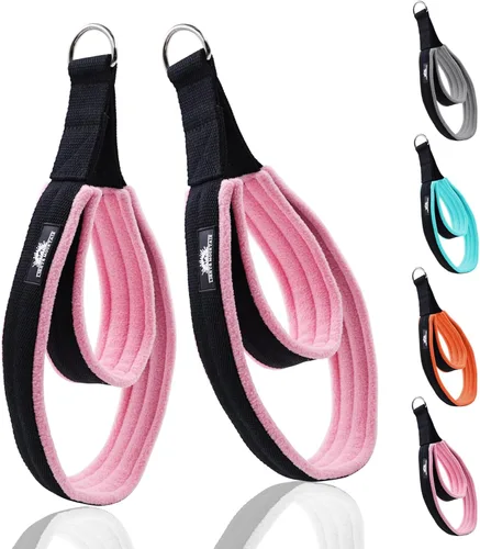 Correas de doble bucle para reformer, correas de fitness con mango de anillo en D grueso, 2 longitudes, accesorios de yoga multicolor para Negro Rosa