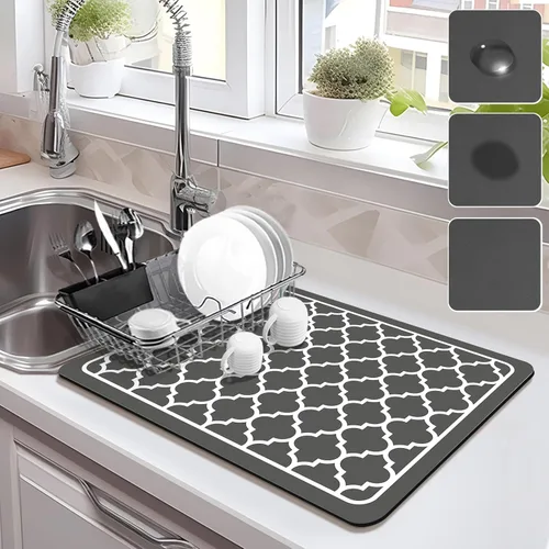 Miniatura 12 de Estera de secado para encimera de cocina, tapete de café con respaldo de goma absorbente que oculta manchas