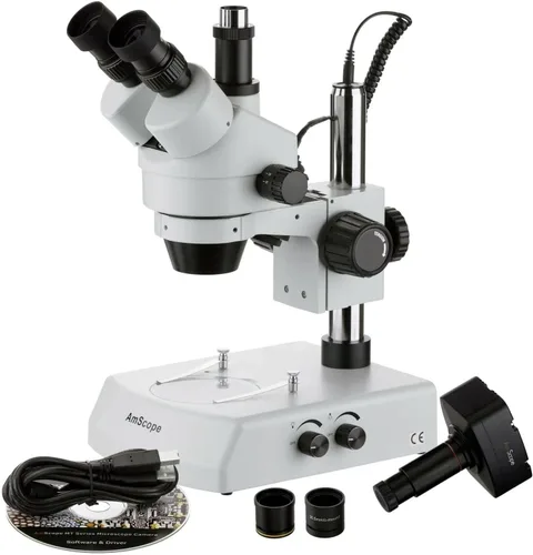 Amscope Microscopio digital profesional de zoom estéreo trinocular SM-2TZ-M con ocular WH10x, aumento de 3.5X-90X, objetivo de zoom 0.7X-4.5X,