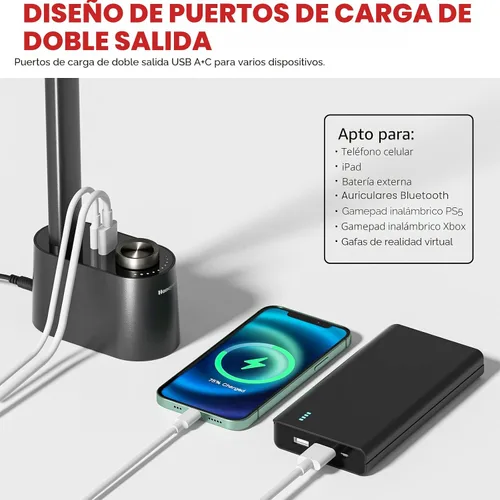 Miniatura 5 de Lámpara de escritorio Honeywell Sunturalux™ LED con puertos de carga USB HWT-H01 - Lámpara de escritorio para cuidar los ojos regulable sin pasos