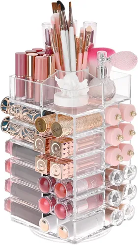Miniatura 15 de Ikee Design Organizador de maquillaje acrílico con 4 cajones y soportes removibles para lápices labiales en la parte superior, ideal para maquillaje