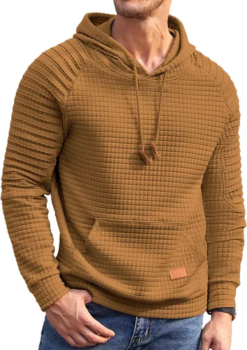 COOFANDY Sudadera con capucha para hombre, de manga larga, con cordón, de punto gofre, con bolsillo tipo canguro