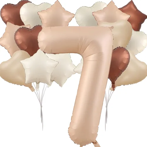 Miniatura 13 de Globos de 40 pulgadas color crema número 10, 17 piezas de globos de helio grandes con globos de corazón neutros crema nude caramelo beige marrón