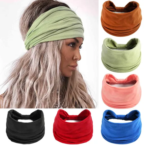 Miniatura 11 de Olbye Diademas anchas para mujer, diadema bohemia anudada, bandas elásticas antideslizantes para el cabello, diademas florales africanas, bandas