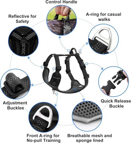 Miniatura 2 de Plutus Pet Arnés sin tirones para perro, arnés reflectante ajustable con asa, a prueba de escapes, acolchado suave para perros pequeños, medianos