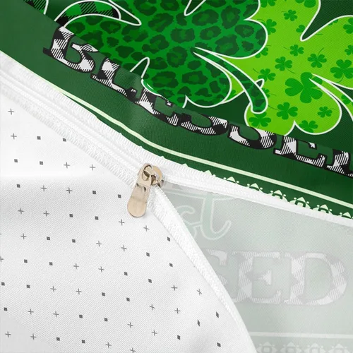 Miniatura 6 de Juego de funda de edredón para el día de San Patricio, tamaño individual, hojas de trébol verdes, diseño de leopardo, plantas a cuadros, funda