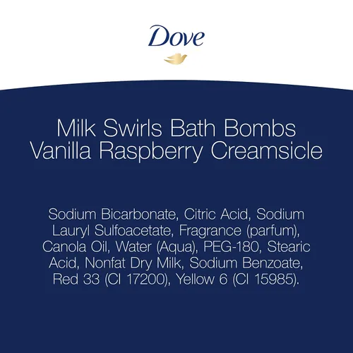 Miniatura 9 de Dove Milk Swirls Vanilla Raspberry Creamsicle Bombas de baño de 2.8 onzas (paquete doble)