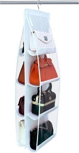 Miniatura 19 de Organizador de bolso, paquete de 2, colgador de bolso, resistente, organizador de bolsos para armario, ganchos de metal gruesos, organizador de Gris