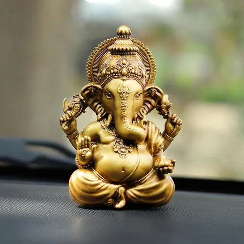 Miniatura 2 de Estatua decorativa de Lord Ganesha, ídolo de Dios hindú con acabado dorado, ídolo para habitación Pooja, estatua para decoración del hogar