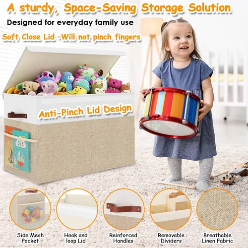 Miniatura 4 de Caja grande de almacenamiento de juguetes con tapa, organizador de almacenamiento de juguetes mejorado con divisor plegable para niños y niñas, sala