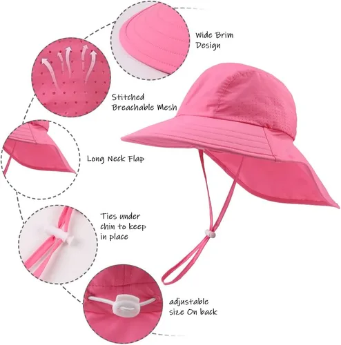 Miniatura 93 de Sombrero de verano para niños pequeños con solapa para el cuello, impermeable, sombrero de natación para niños, protección UV, sombrero de playa
