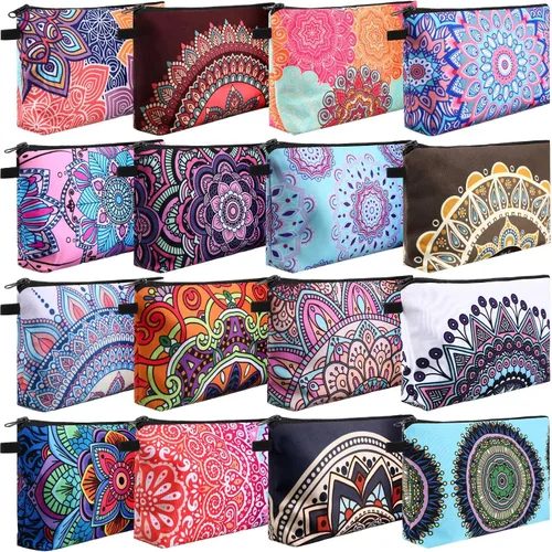 Dunzy 16 bolsas de maquillaje a granel para mujeres, regalos para mamá, bolsas de cosméticos de lona con bolsas con cremallera, organizador de
