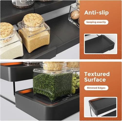 Miniatura 9 de Organizador de especias expandible – Organizador de especias ajustable de 3 niveles para gabinete y encimera – Fácil visibilidad – Negro