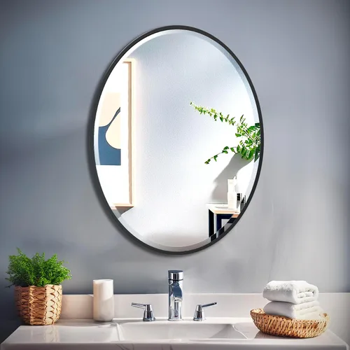 Miniatura 20 de Gatco Espejo de pared de baño 1820, 28 pulgadas de alto x 21 pulgadas de ancho, espejo moderno para sala de estar, tocador, diseño delgado, espejo