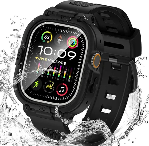 Miniatura 12 de Goton Estuche impermeable 3 en 1 con correa para Apple Watch con protector de pantalla de vidrio templado incorporado de 40 mm, cubierta frontal