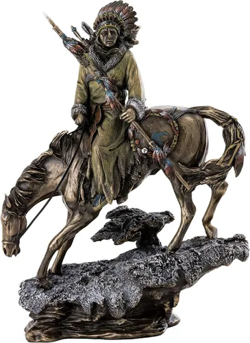 Top Collection Plains Indian Riding Roans Horse in Snowy Road Estatua – Escultura indígena nativa americana en bronce fundido en frío de primera