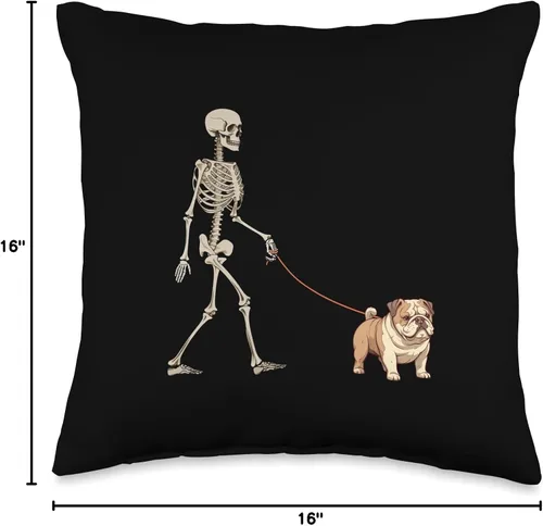 Miniatura 4 de Pet English Bulldog Love Divertida almohada de Halloween con diseño de esqueleto de bulldog inglés, 16 x 16 pulgadas, multicolor