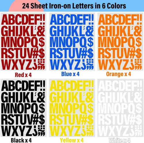 Miniatura 2 de 24 hojas de 1056 letras para planchar para ropa, parches de vinilo de transferencia de calor de 2 pulgadas, 6 colores, parches de vinilo