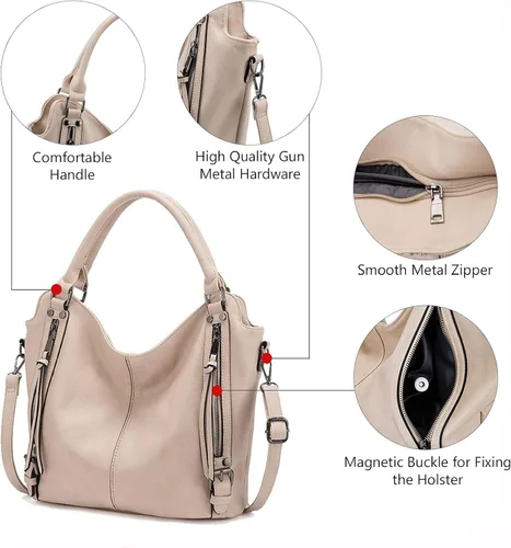 Miniatura 14 de Bolso Hobo oculto para mujer, de piel sintética, bolso cruzado de hombro, bolsa grande con funda desmontable