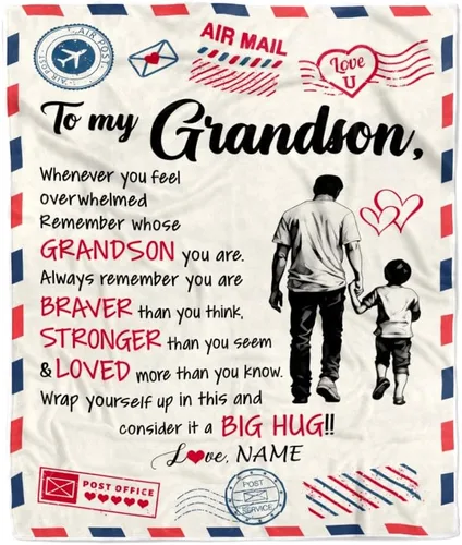 Miniatura 11 de Manta personalizada con texto en inglés «To My Grandson from Grandma Grandpa You Will Never Lose Lion Nison», manta de forro polar personalizada