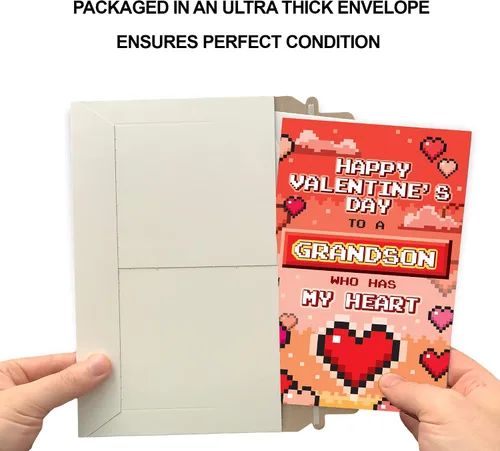 Miniatura 5 de Prime Greetings Tarjeta del día de San Valentín para nieto, hecha en Estados Unidos, ecológica, tarjeta gruesa con sobre de alta calidad de 5 x 7.75